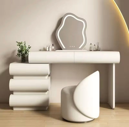 Minimalist Adjustable Luxury Vanity Table with Mirror, Drawers & Stool