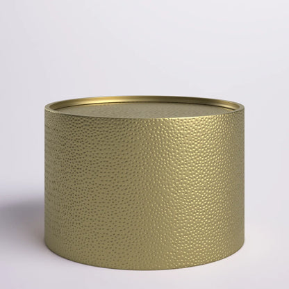 Metal Round Coffee Table, Gold Accent Table with Hammered Surface