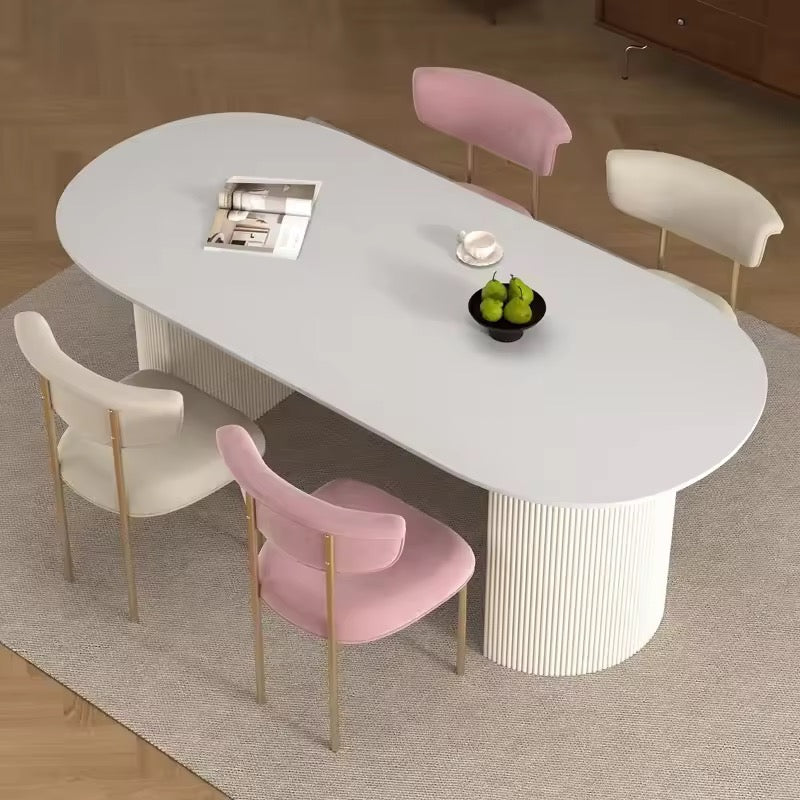 White Oval Minimalist Solid Wood Dining Table