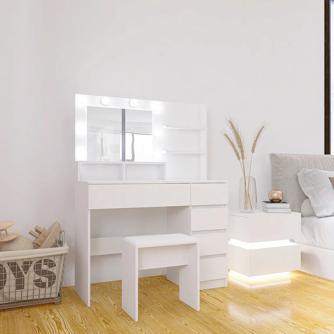 Vanity Mirror with Lights - White Makeup Vanity and Stool