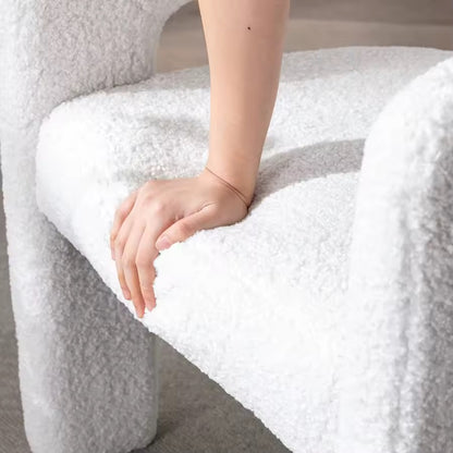 White Sherpa Fabric Dining Chair, Upholstered Makeup Vanity Chair