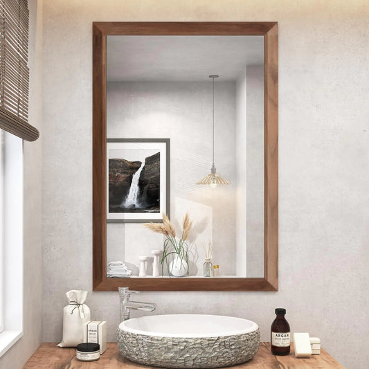 Walnut Rectangular Bathroom Wall Mirror 24x36"