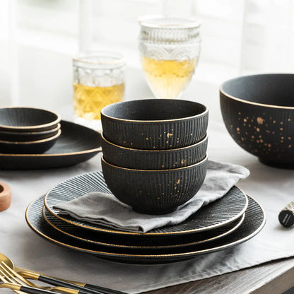 Nordic Black and Gold Trim Porcelain Dinnerware