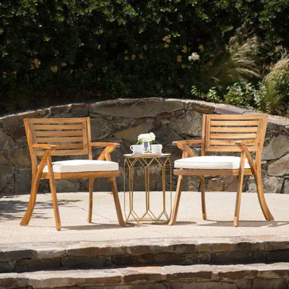 Set of 2 Wood Outdoor Chairs, Patio Chairs with Water Resistant Cushions