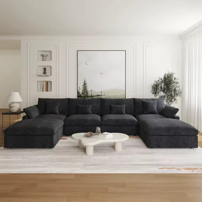 Modular Sectional Sofa, U-Shaped Down-Filled Couch with Ottoman