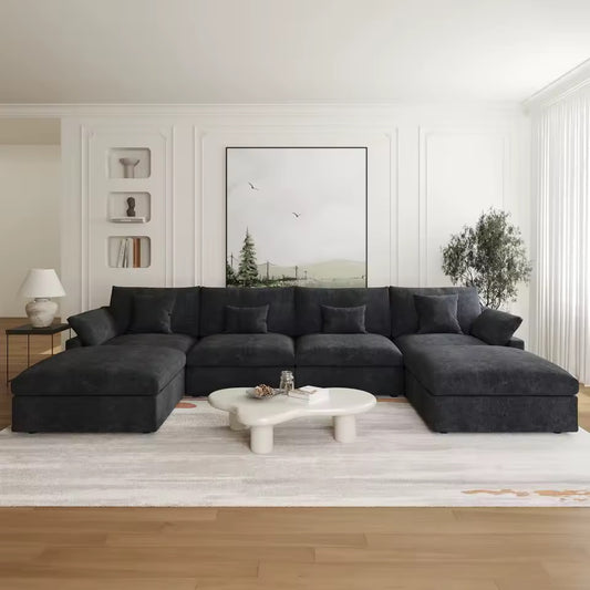 Modular Sectional Sofa, U-Shaped Down-Filled Couch with Ottoman