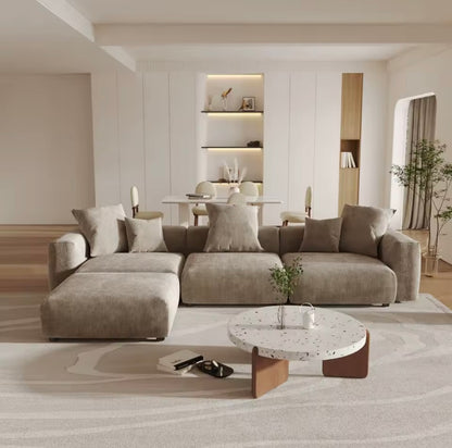 141” Corduroy Modular L-Shaped Sectional Sofa with Ottoman