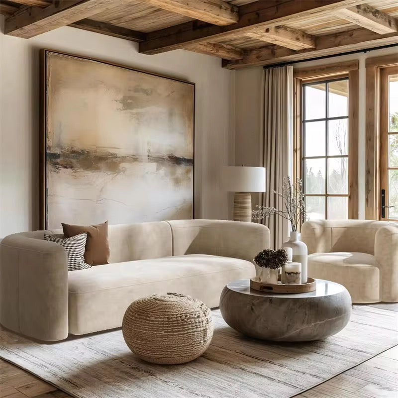 Modern Curved Back Velvet Sofa, Deep Seat 3 Seater Sectional