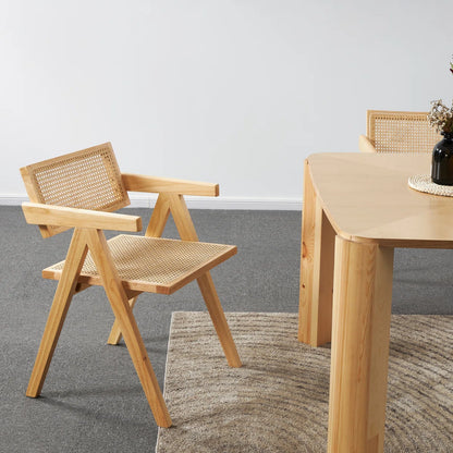 Set of 2 Solid Wood Dining Chairs, Woven Cane Dining Chairs