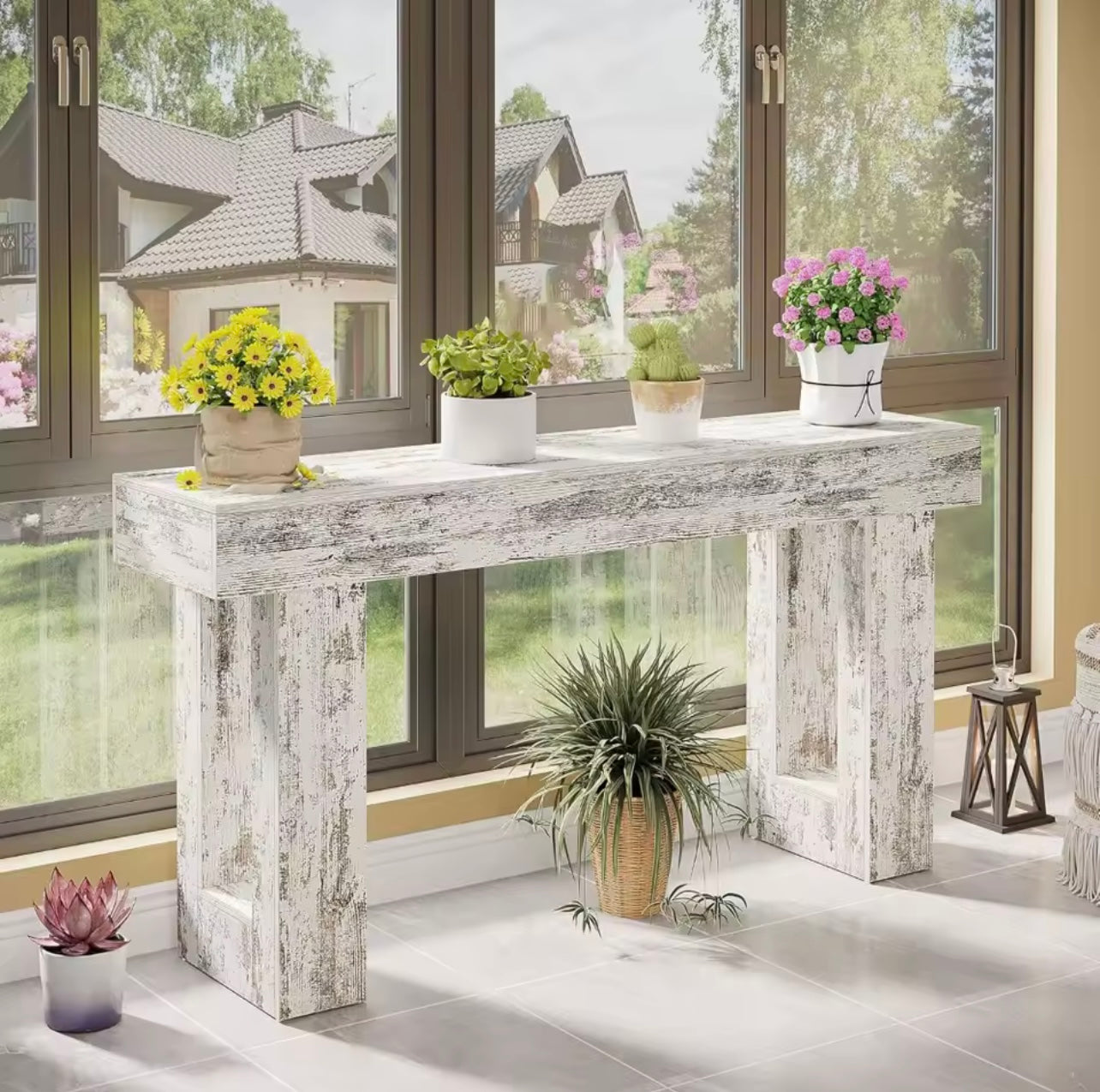 63” Farmhouse Console Table, Wooden Rectangular Entryway Table