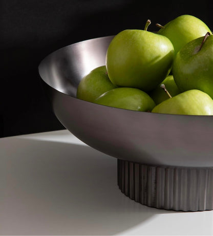 Ribbed Gunmetal Decorative Metal Bowl – 12”