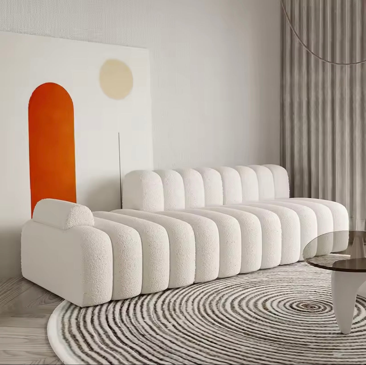 Mid Century Lambswool Sofa Sectional in White