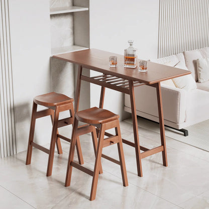 Set of 2 Wood Bar Stools and Bar Table Set - Retro Pub Dining Set