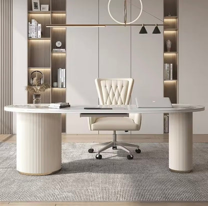 Italian Rock Slab Desk with Drawers and USB Ports, White