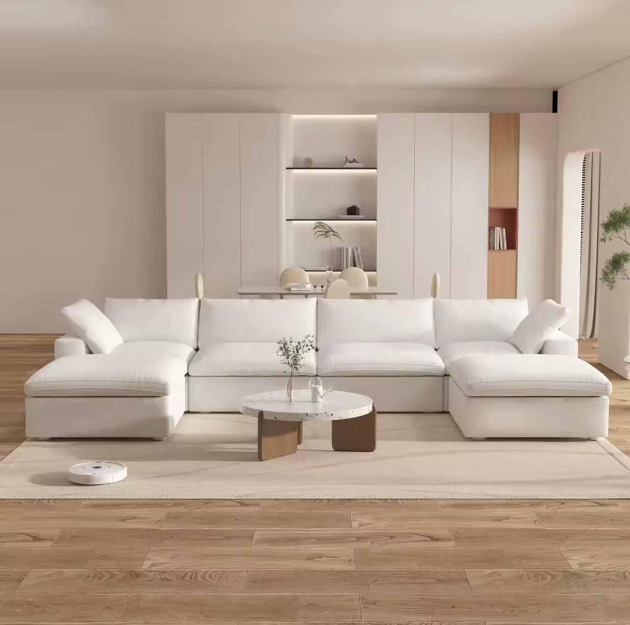 6 Piece Modular U-Shaped Sectional Sofa with Storage Ottomans, White