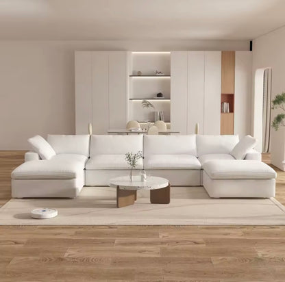 6 Piece Modular U-Shaped Sectional Sofa with Storage Ottomans, White