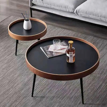 Set of 2 Modern Coffee Tables, Black Minimalist Round Coffee Tables