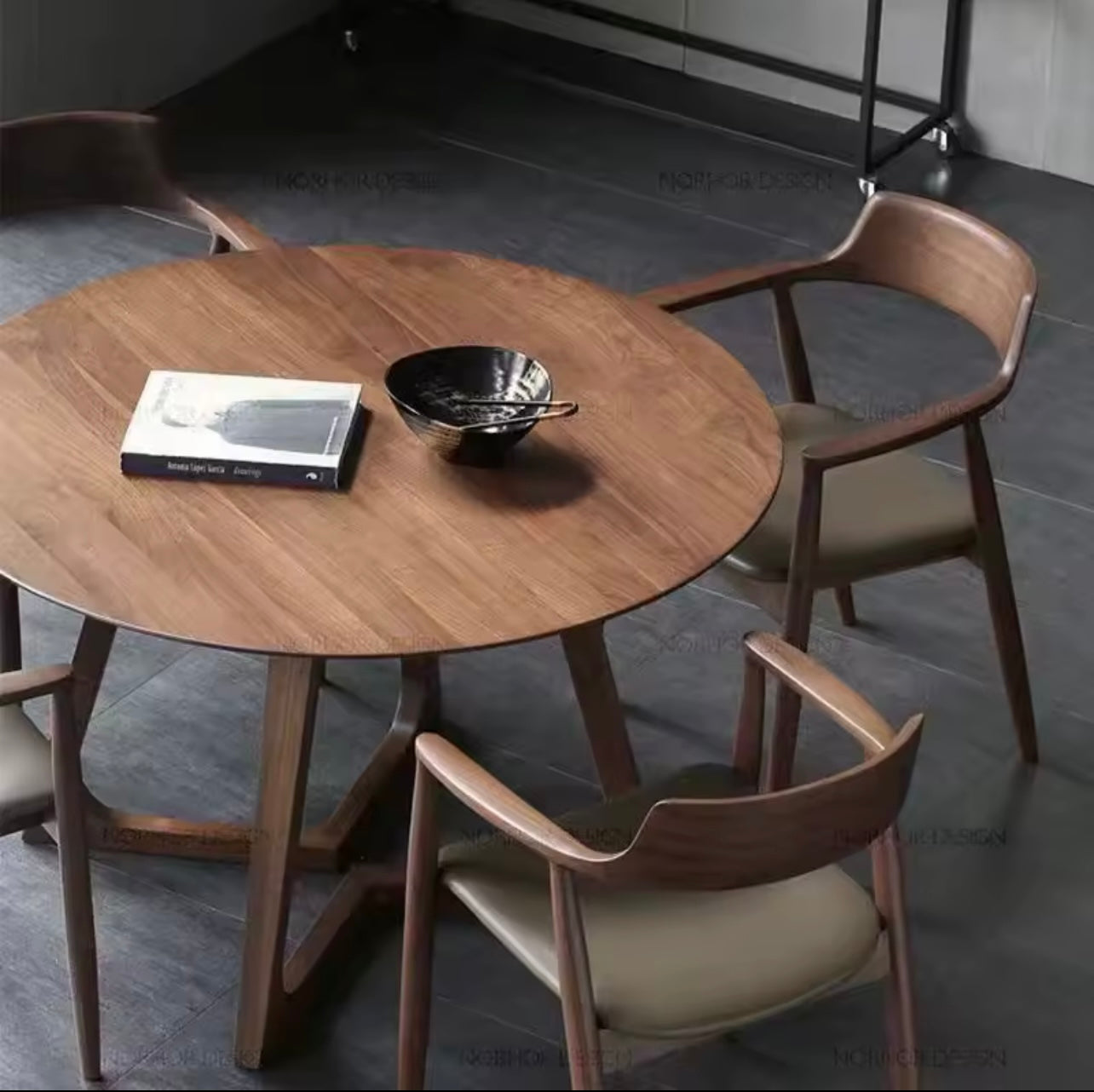 Nordic Solid Wood Round Dining Table with V-Shaped Legs