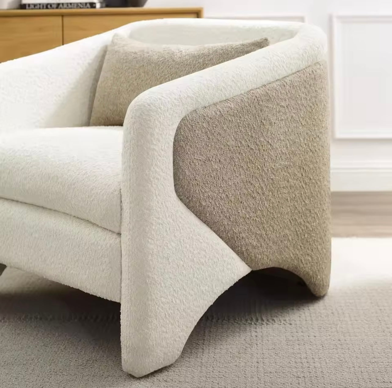 Color Block Camel and White Upholstered Accent Chair