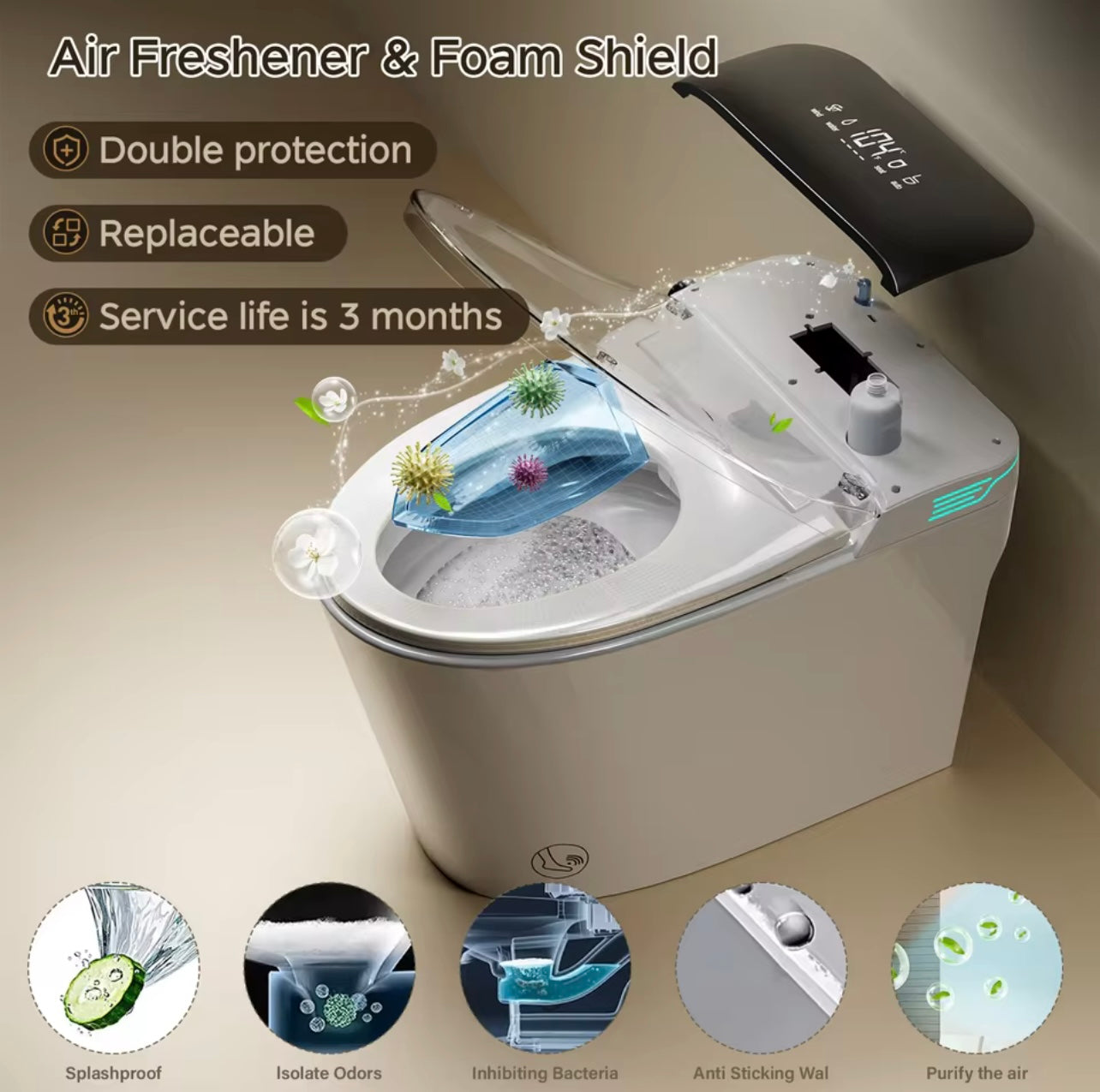 Elongated Smart Bidet Toilet, ADA Height, Heated Seat, Voice Control, Auto Deodorization & Dual Flush
