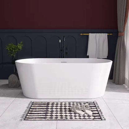 Freestanding Soaking Tub, Acrylic Bath with Sloped Lumbar Support