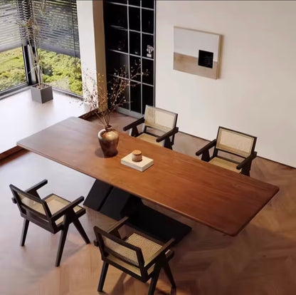 Longboard Spliced Top Dining Table with Carbon Steel Legs, Walnut