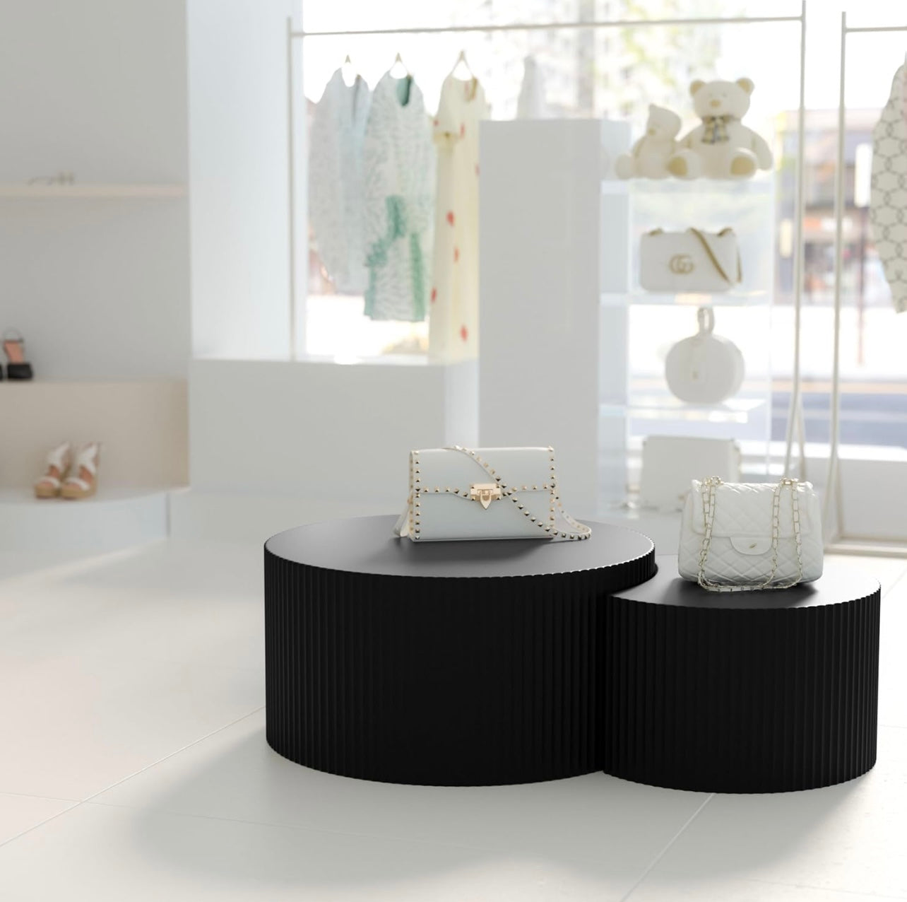 Set of 2 Round and Half-Moon MDF Nesting Coffee Tables