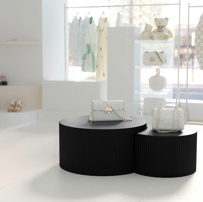 Set of 2 Round and Half-Moon MDF Nesting Coffee Tables