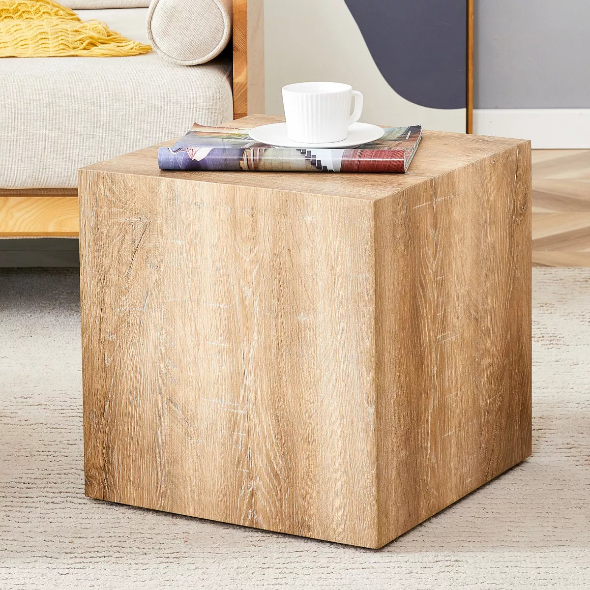 Square Light Wood MDF Coffee Table 15.7"