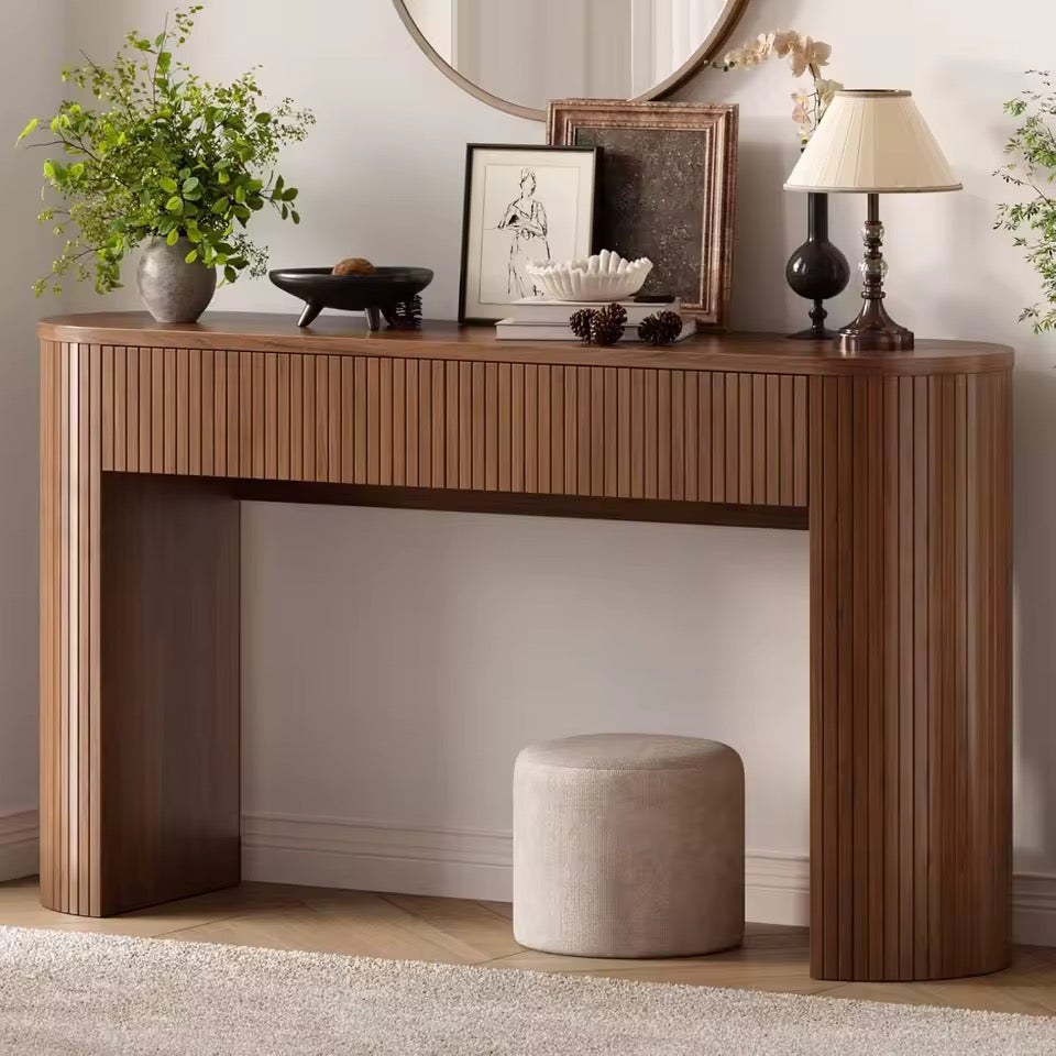 55” Mid Century Fluted Console Table with 2 Storage Drawers