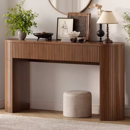 55” Mid Century Fluted Console Table with 2 Storage Drawers