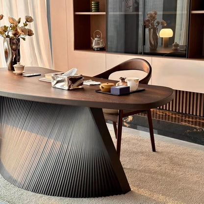 Solid Wood Executive Office Desk with Fluted Base in Black