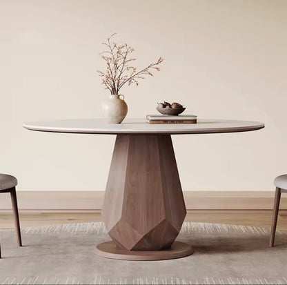 Rock Slab Round Dining Table with 360° Rotating Top