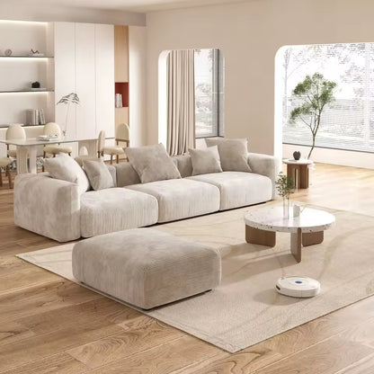 141” Corduroy Modular L-Shaped Sectional Sofa with Ottoman