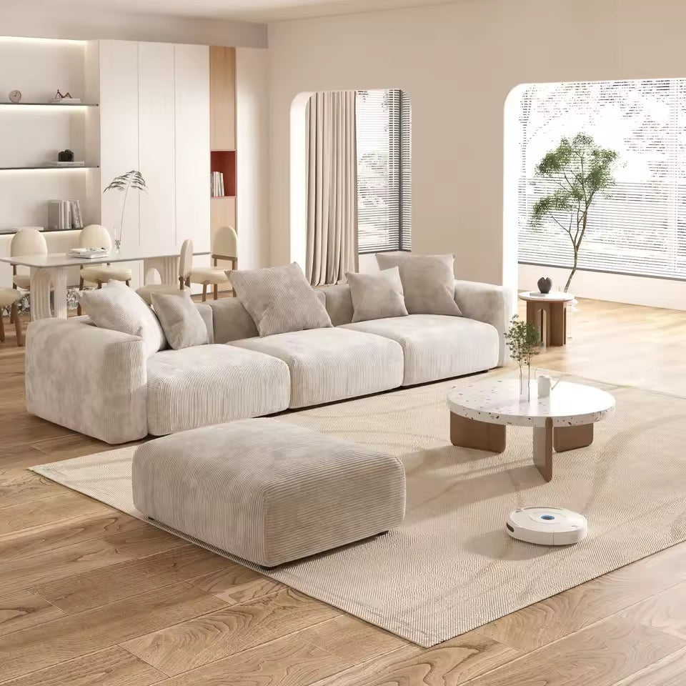 141” Corduroy Modular L-Shaped Sectional Sofa with Ottoman