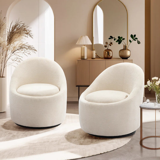 Modern Upholstered Swivel Barrel Chair, Set of 2 White Accent Chairs