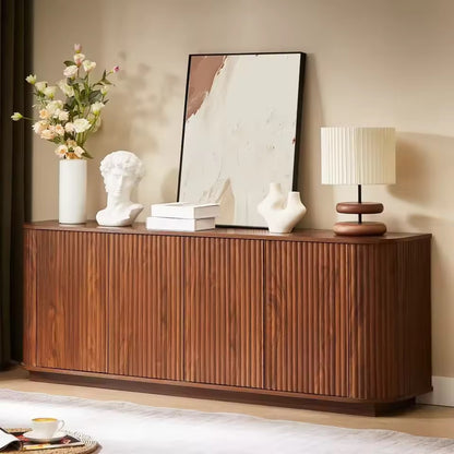 Walnut Wave-Pattern Sideboard Cabinet – 64”W x 15”D x 24”H
