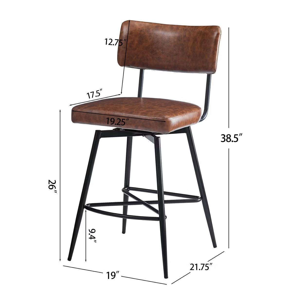 Set of 2 Retro Swivel 26" Bar Stools with Footrest
