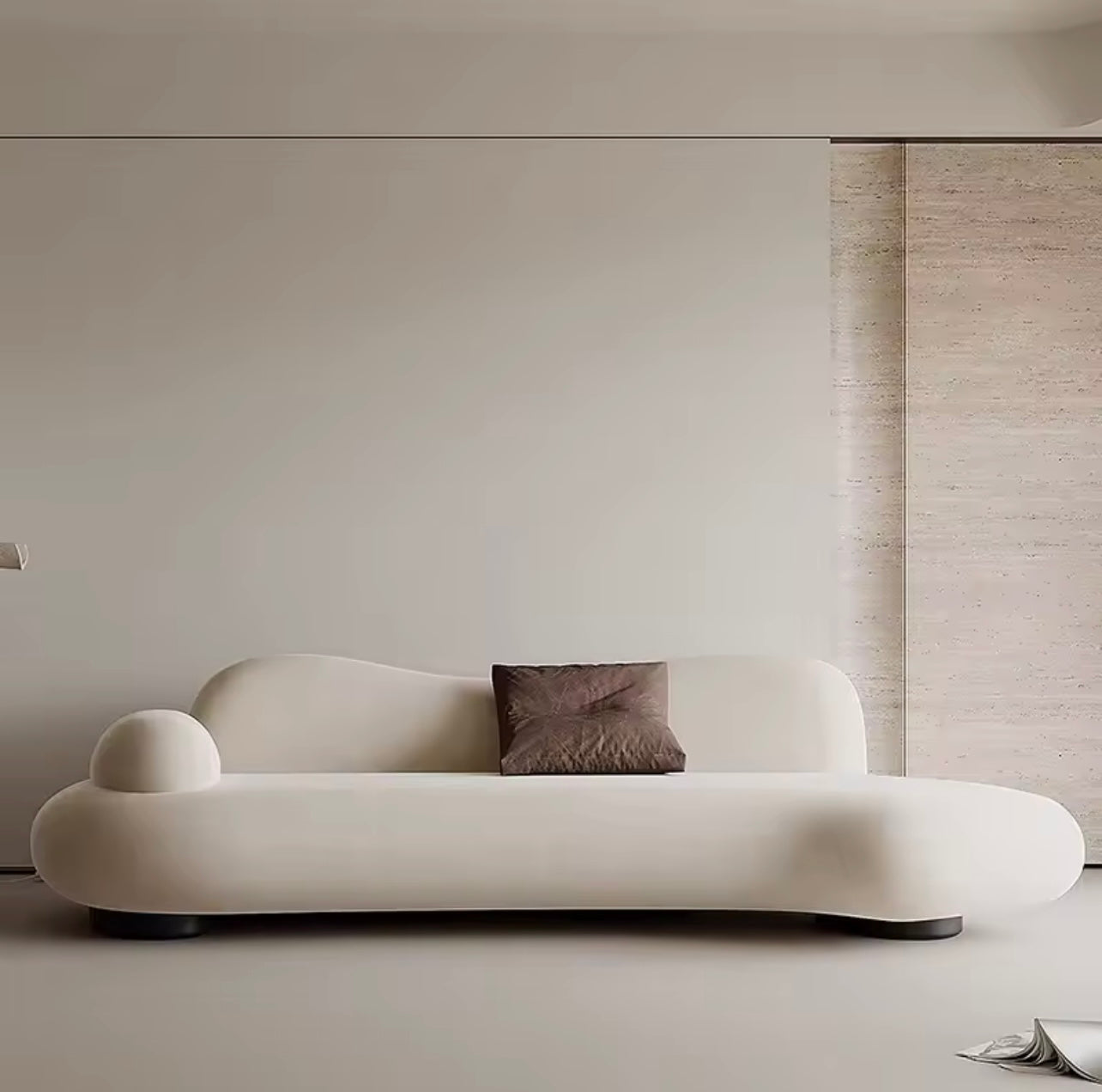 Classic Vintage Curved Sofa, Minimalist Beige Lounge Couch