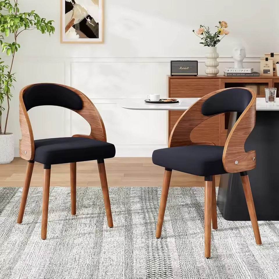 Modern Wood Upholstered Dining Chairs with Curved Backrest