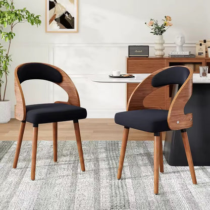 Modern Wood Upholstered Dining Chairs with Curved Backrest