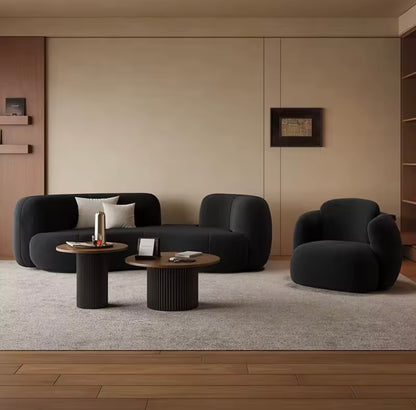 Modern Upholstered Curved Lambwool Sectional Sofa, Black