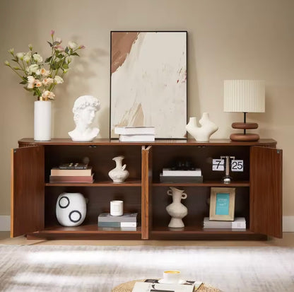 Walnut Wave-Pattern Sideboard Cabinet – 64”W x 15”D x 24”H