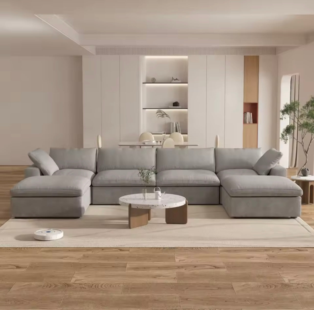 6 Piece Modular U-Shaped Sectional Sofa with Storage Ottomans, Black