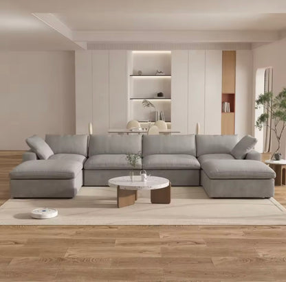 6 Piece Modular U-Shaped Sectional Sofa with Storage Ottomans, Black