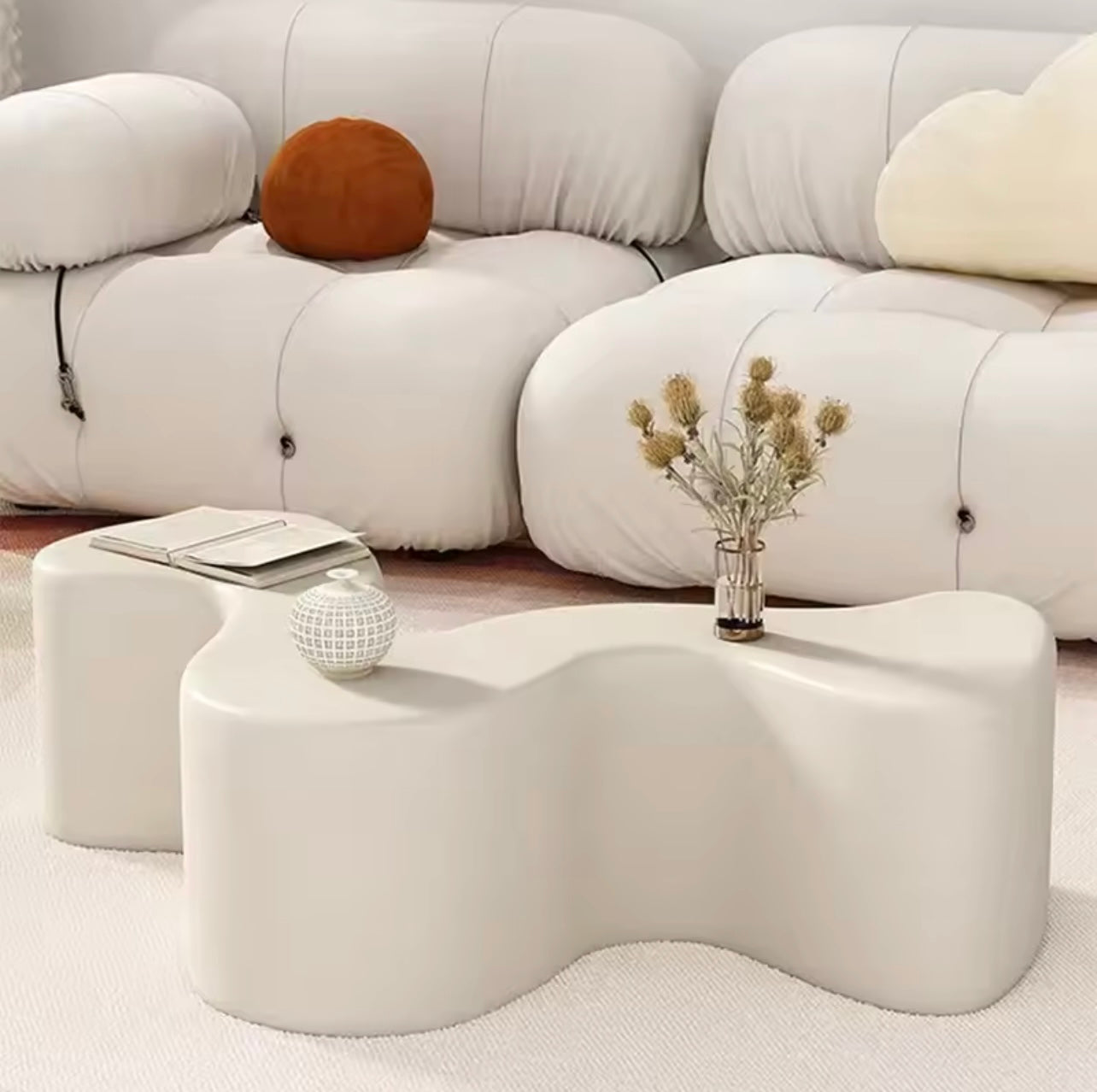 S-Shaped Sculptural Coffee Table, Fiberglass Modern Center Table