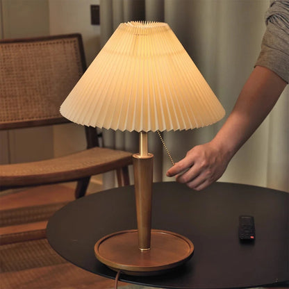 Mid Century Solid Wood Walnut Pleated Lamp