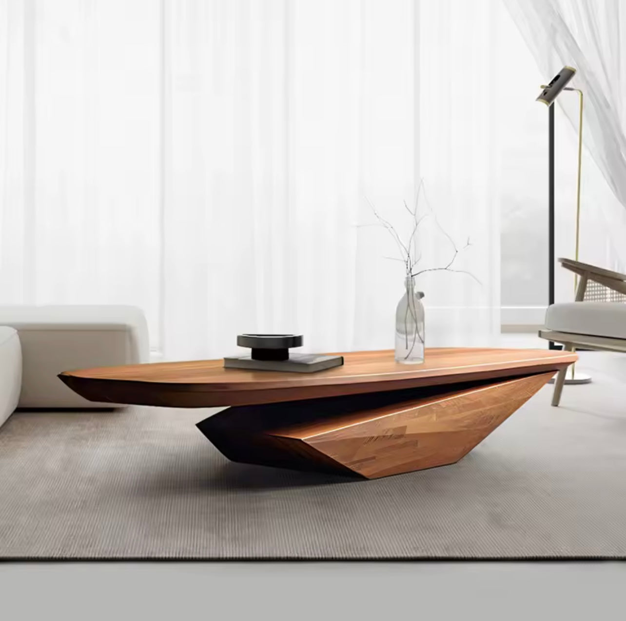 Hand Carved Walnut Sculptural Coffee Table