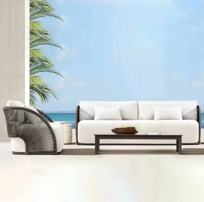 Rattan Outdoor Sofa Set, Aluminum Frame & Quick-Dry Cushions