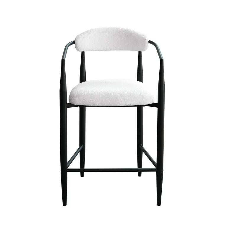 2 Boucle Bar Stools with Armrest Black & White